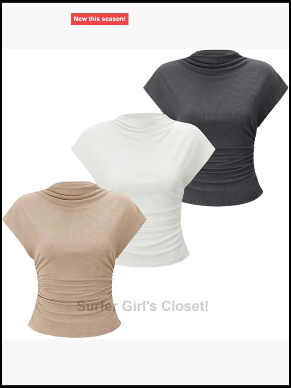 3 Pack Mock Neck Ribbed Tank Tops Cap Sleeve Ruched Business Casual